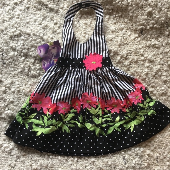Blueberi Boulevard Other - NEW Baby's Black & White Floral Striped Dress 12M